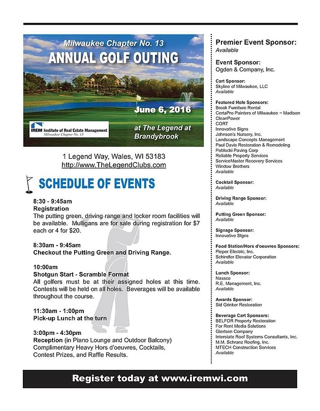 IREM Golf Outing June 6th at The Legends